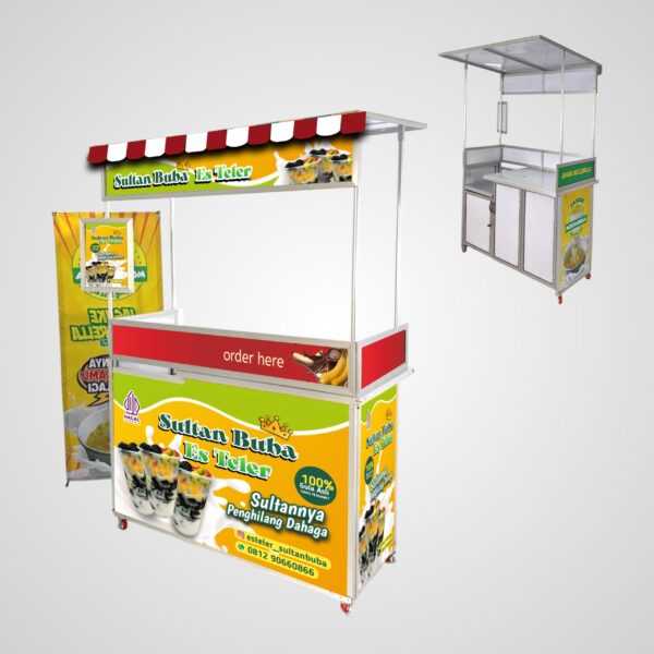 [B09] Booth Portable / Gerobak Lipat + Meja Tingkat Kompor Atap + Pintu + Full Skat + Menu