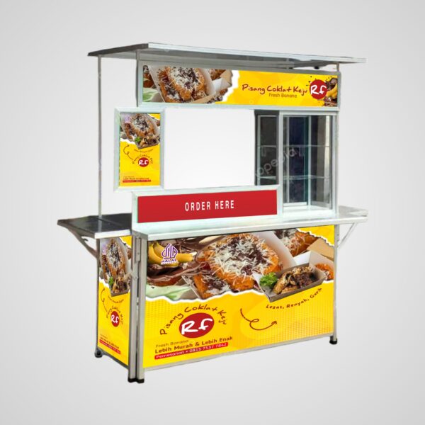 [B35] Booth Portable / Gerobak Lipat + Etalase Tinggi + Atap + Menu + Meja Samping + Meja Depan