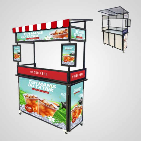 [B21] Booth Portable / Gerobak Lipat ( Tulang Hitam ) + Atap + Pintu +  Meja Samping + Full Hider + Full Skat + Menu