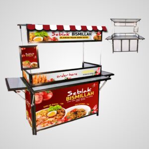 [B18] Booth Portable / Gerobak Lipat ( Tulang Hitam ) + Atap + Pintu +  Meja Samping + Meja Depan + Menu + Full Skat