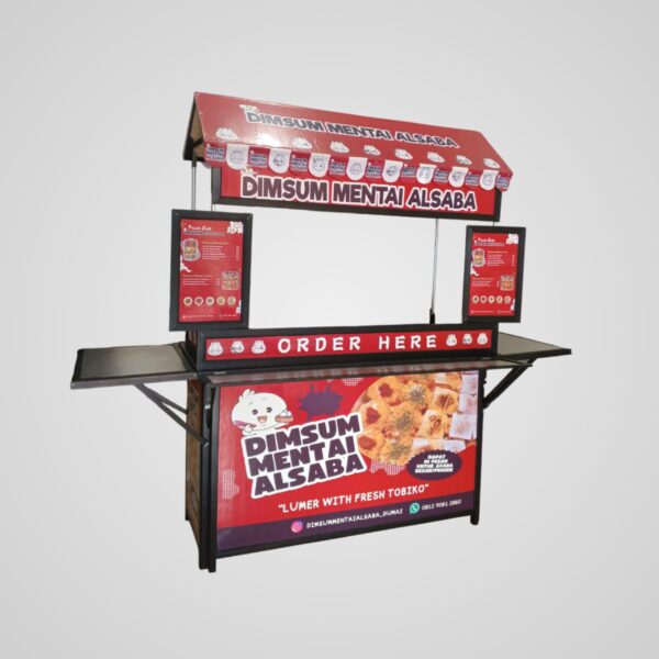 [B41] Booth Portable / Gerobak Lipat ( Tulang Hitam ) + Atap Rumah +  Menu + Meja Samping + Meja Depan + Full Skat