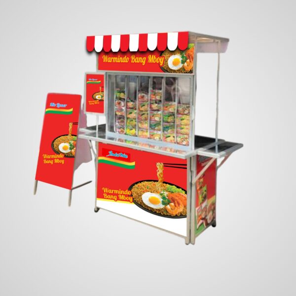 [B36] Booth Portable / Gerobak Lipat Warnindo Komplit + Atap + Menu + Meja Samping + Meja Depan + Stand Baner Lipat
