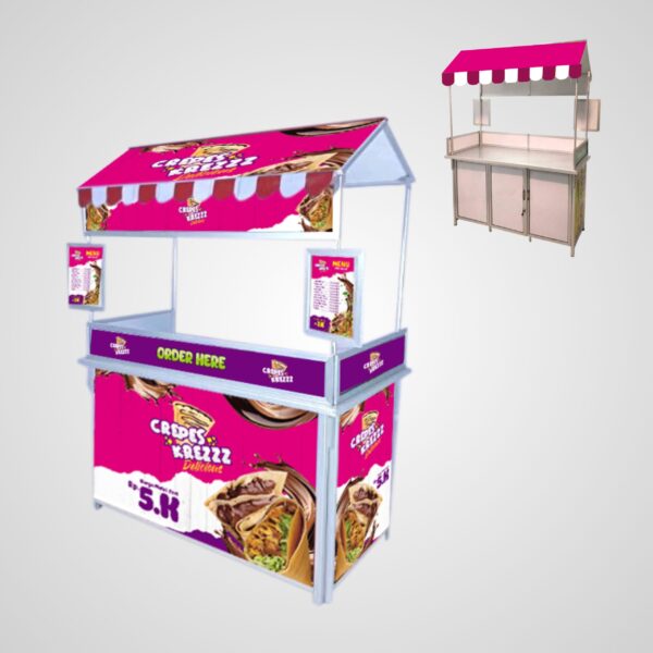 [B08] Booth Portable / Gerobak Lipat + Atap Rumah + Pintu + Full Skat + Menu